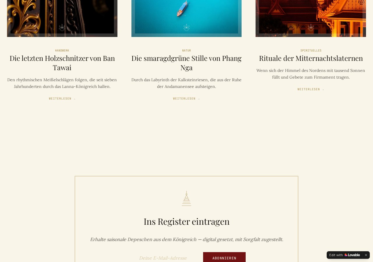 Artikelübersicht und Kategorien des Reiseblogs Siam Heritage