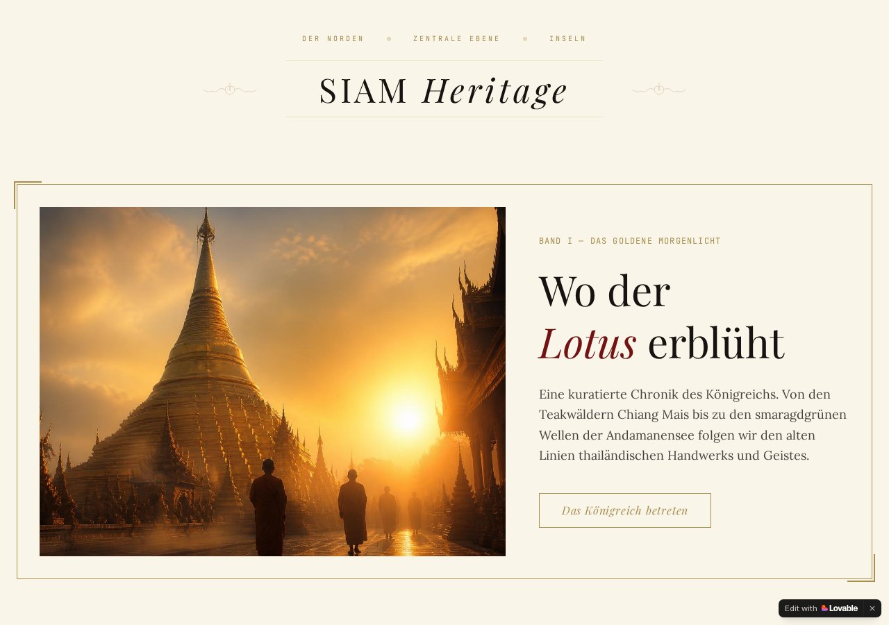 Startseite des Reiseblogs Siam Heritage mit grossem Titelbild